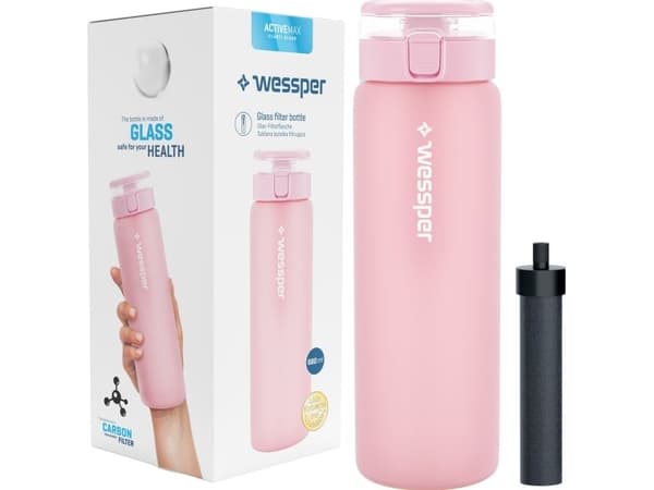 Wessper lasinen vesipullo WESSPER ActiveMax 680ml vaaleanpunainen