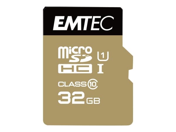 EMTEC Gold+ - Flashminneskort (SD-adapter ingår) - 32 GB - Class 10 - microSD - guld