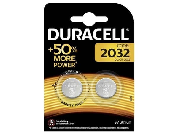 Duracell 2032, Engangsbatteri, CR2032, Lithium, 3 V, 2 stykker, Sølv