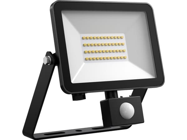 FOX FLOODLIGHT 30W 3375LM 4000K PIR SORT inkl. 0,5m. kabel