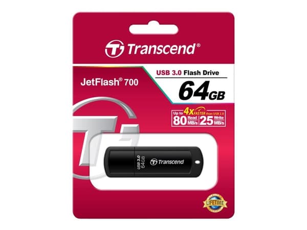 Transcend JetFlash 700 - USB-flashstasjon - 64 GB - USB 3.0 - svart