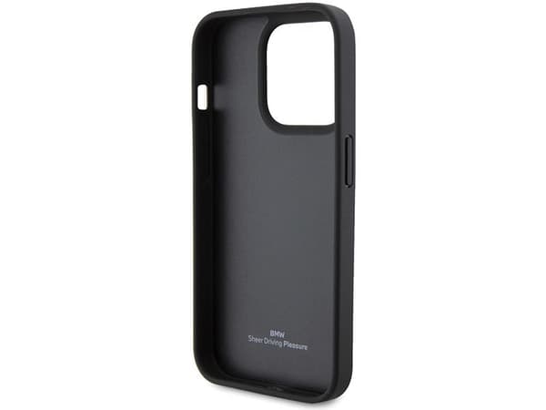 BMW Leather Stamp Blue Line-deksel til iPhone 15 Pro Max - svart