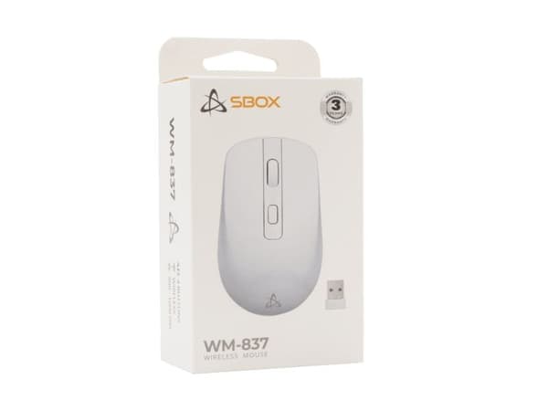 SBOX WM-837W, optisk, USB typ A, 1600 dpi, vit