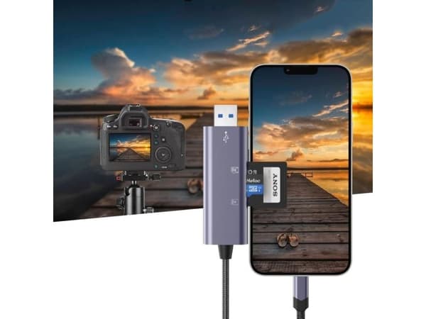 Tech-Protect UltraBoost SD/micro SD-kortleser med Lightning / USB-A - grå
