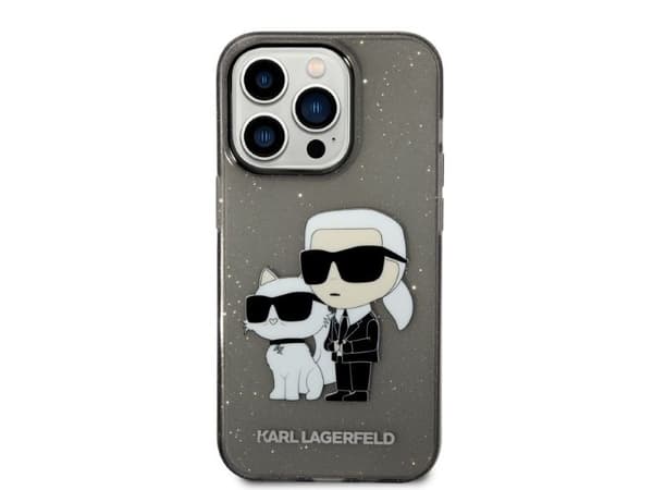 Karl Lagerfeld Glitter Karl&Choupette-deksel til iPhone 14 Pro Max - sort