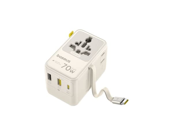 Baseus reseadapter Baseus EnerCore CG11 70W 6-i-1 med utdragbar kabel USB-C - vit
