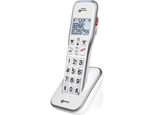 Geemarc Amplidect Combi 595 - Fast telefon - svarssysten med nummerpresentation/samtal väntar - DECT - vit + 1 extra handuppsättning