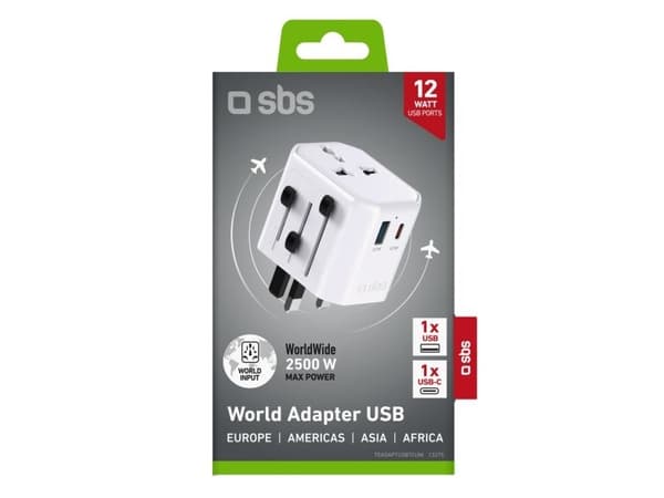 SBS TEADAPTUSBTCUNI USB-C till USB-A universell reseadapter - Vit