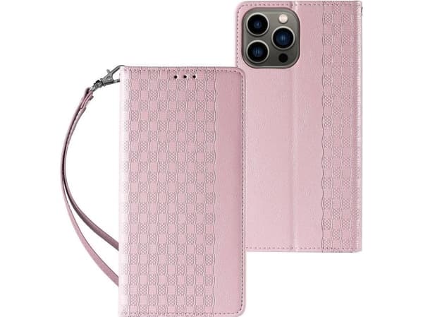 Magnet strap-etui til iPhone 14 Plus - flip wallet mini-snor/stativ - rosa