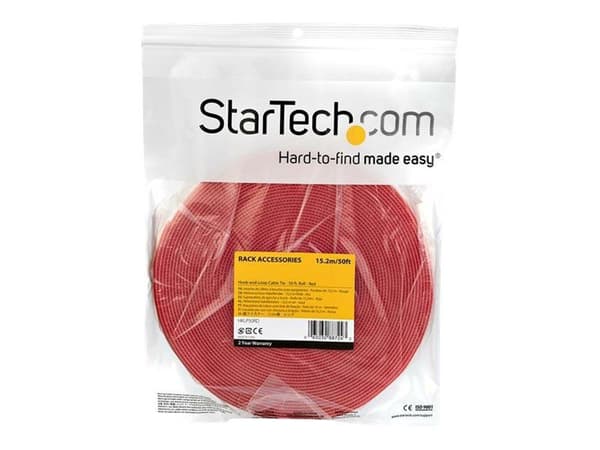 StarTech.com 50ft Hook and Loop Roll, Cut-to-Size Reusable Cable Ties, Bulk Industrial Wire Fastener Tape / Adjustable Fabric Wraps Red / Resuable ...