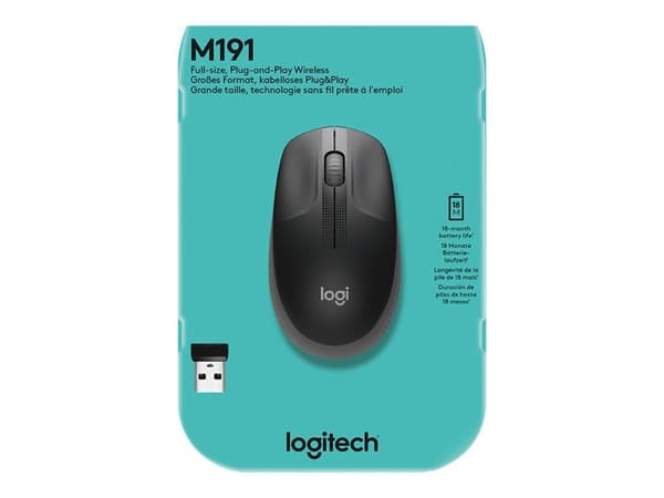 Logitech M190 - Mus - optisk - 3 knapper - trådløs - USB trådløs mottaker - koksgrå