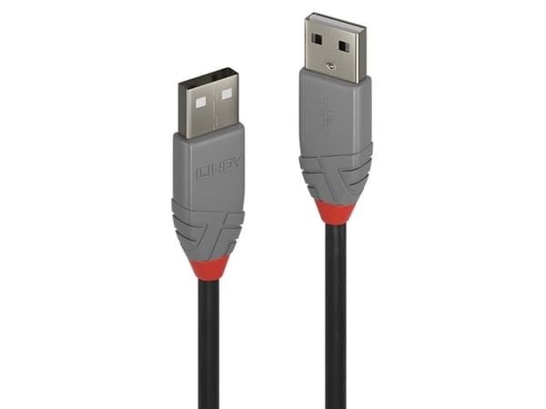 Lindy 36692, 1 m, USB A, USB A, USB 2.0, 480 Mbit/s, Sort, Grå