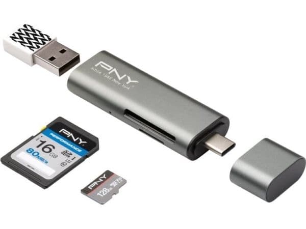PNY - Kortleser - 3-i-1 (SD, microSD, SDHC, microSDHC, SDXC, microSDXC) - USB-C