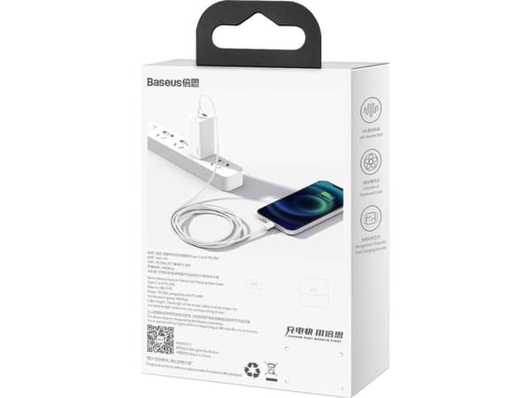 Baseus Superior, 1,5 m, Lightning, USB C, Hankjønn, Hankjønn, Hvit