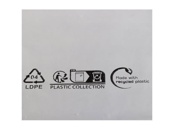 Coex Forsendelsespose, 50 µm, 340 x 420 mm, genanvendt LDPE, sort/hvid Stregkode & genanvend. koder