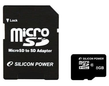 SILICON POWER - Flashminnekort (microSDHC til SD-adapter inkludert) - 8 GB - Class 10 - microSDHC