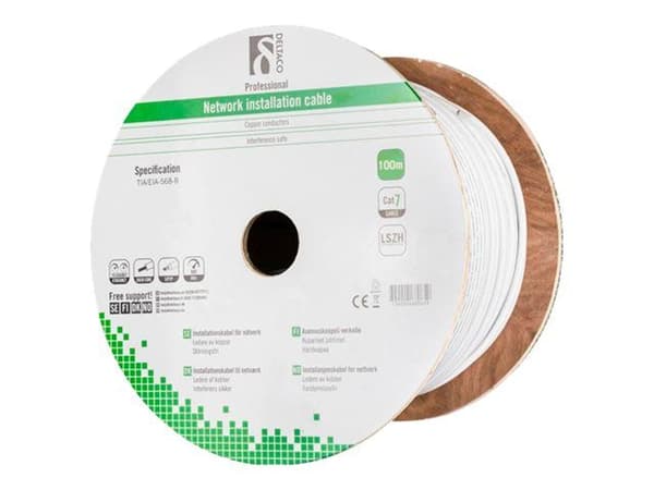 DELTACO TP-70C - Samlet kabel - 100 m - SFTP - CAT 7 - halogenfri - hvit