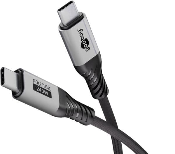 USB-C™-kabel, USB4™ versjon 2.0, 1 m, svart/grå