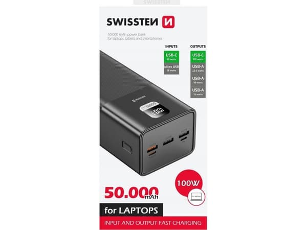 Swissten 22013942, 50000 mAh, Lithium Polymer (LiPo), Sort