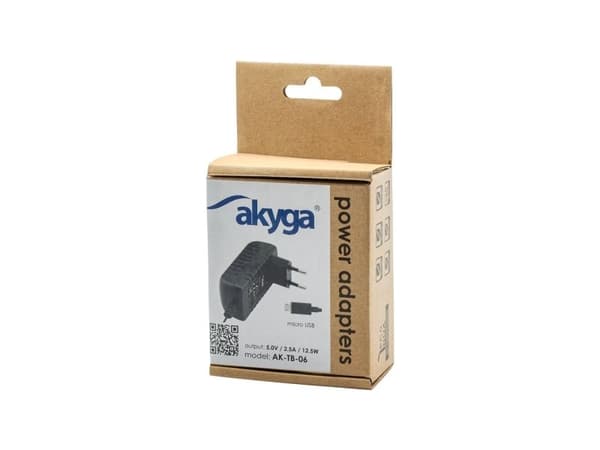 Akyga AK-TB-06 - Strømadapter - 12.5 watt - 2.5 A (Micro-USB type B) - svart