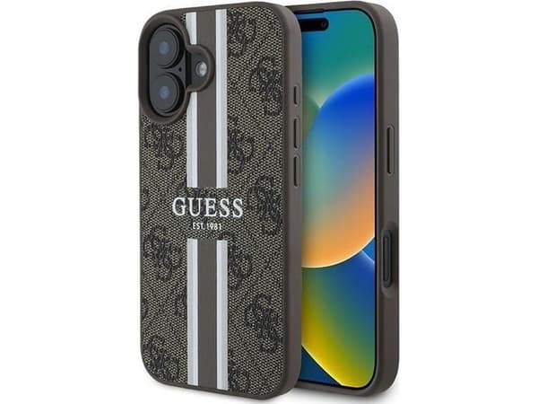 Guess 4G trykte striper MagSafe-deksel for iPhone 16 Plus - brun