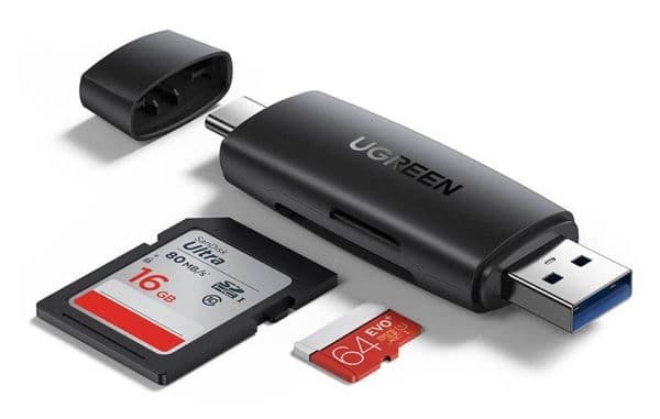 USB + USB-C-adapter UGREEN CM304 SD + microSD-kortleser (svart)