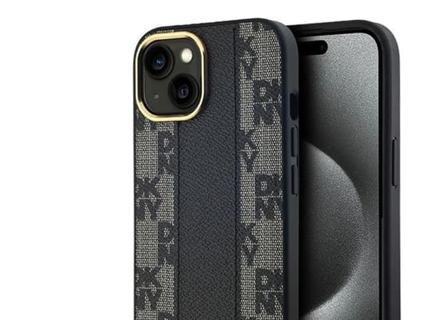 DKNY Leather Checkered Mono Pattern MagSafe-deksel iPhone 15 / 14 / 13 (svart)
