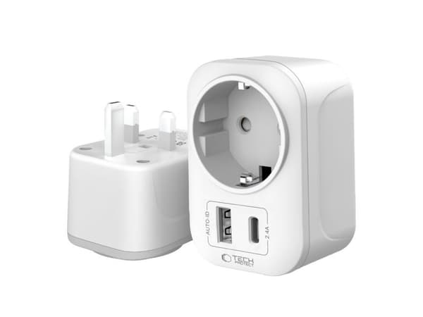 Tech-Protect TA100 UK-adapter - hvit