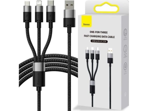 Baseus SUP0002696, 1,2 m, USB A, USB C/Micro USB-A/Lightning, USB 3.2 Gen 1 (3.1 Gen 1), Sort