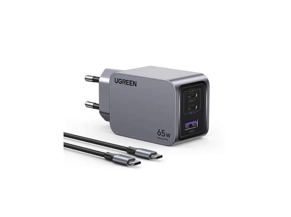 Ugreen laddare UGREEN Nexode Pro USB-A, 2xUSB-C 65W + USB-C / USB-C-kabel 1,5m svart