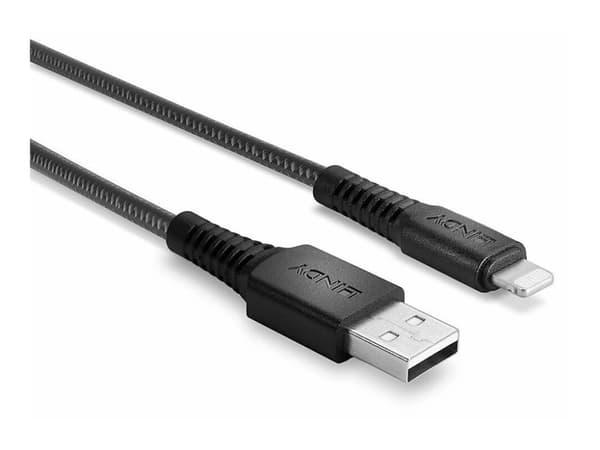 Lindy 31292, 2 m, Lightning, USB A, Uros, Uros, Musta