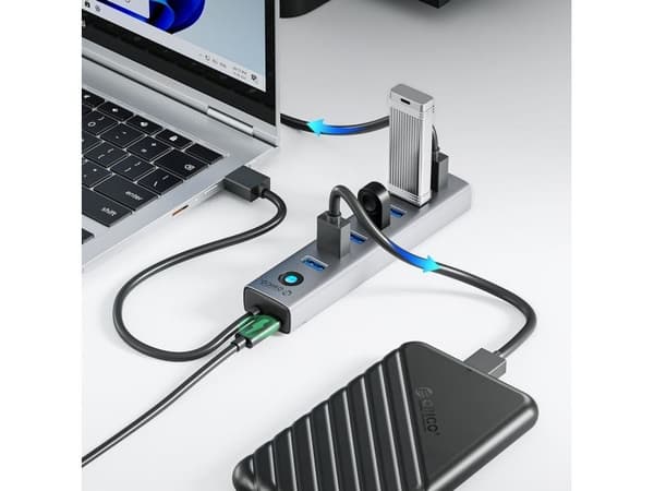 HUB 7-ports USB-A 3.0-kabel 1M - grå