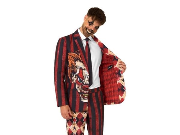 Läskig röd clownkostym