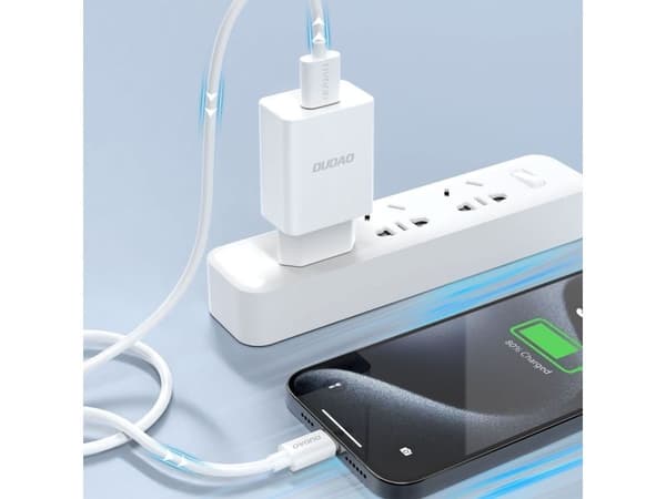 Nettlader Dudao A4EU USB-A 2.1A + USB-A til USB-C-kabel, hvit