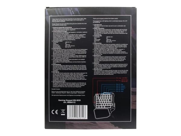 Inter-Tech KB-3035, Mini, Langallinen, USB, QWERTY, RGB LED, Musta