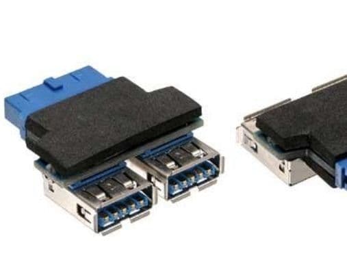InLine 33444I, 2x USB A, USB 3.0 (19pin), 0,05 m, Musta, Sininen