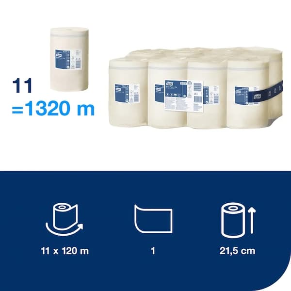 Torkpapper Tork M1 Basic mittmatad 1-lagers vit - (11 rullar per kartong)
