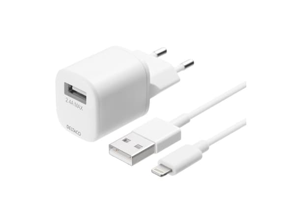 DELTACO USB-AC181 - Strömadapter - 12 Watt - 2.4 A (USB) - vit