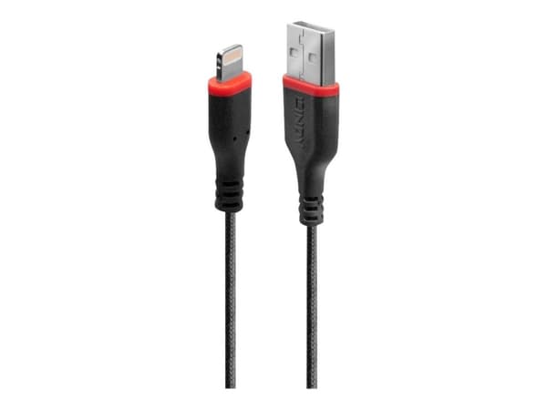 Lindy 31292, 2 m, Lightning, USB A, Uros, Uros, Musta