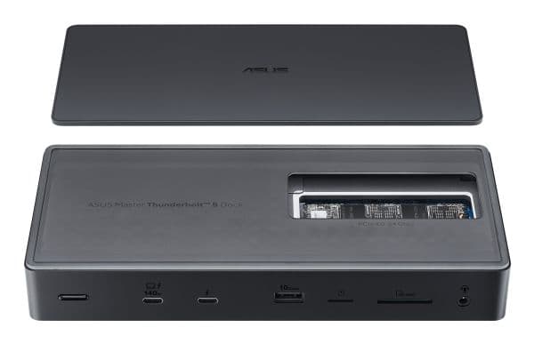 ASUS Master Thunderbolt 5 -telakka DC510, langallinen, Thunderbolt 5, 140 W, 2500 Mbit/s, musta, MicroSD (TransFlash), SD