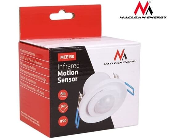 Maclean MCE130, Infraröd sensor, Kabel, 6 m, Innertak/vägg, Vit, 2,2 m