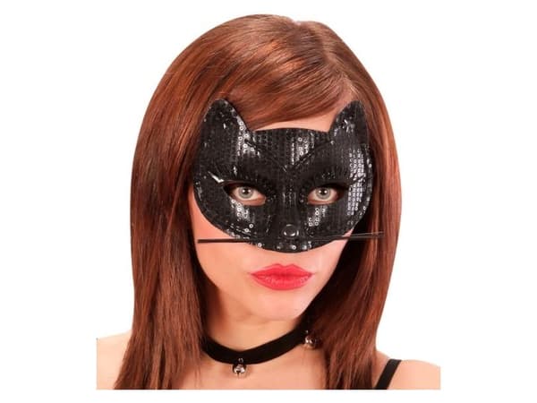 Katt halvmaske med paljetter
