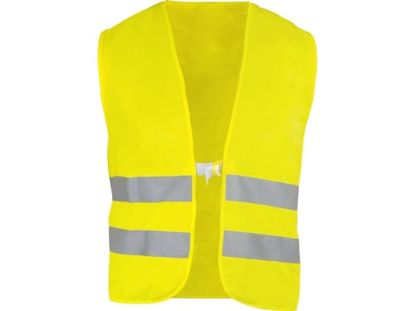 Flourecerende gul vest Onesize i 100 % polyester med 2 refleksstriber á 5 cm