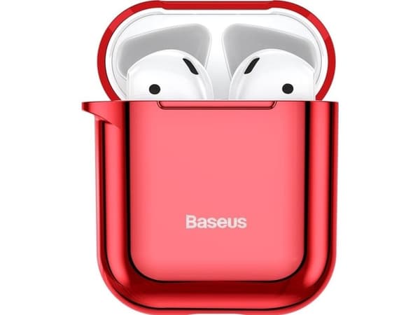 Baseus Metallic Shining Ultra-thin Silicone Protector Case with Hook for Airpods 1 / 2 Red