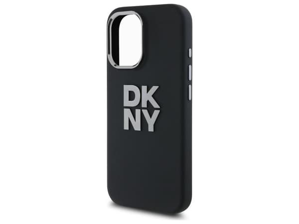 DKNY Liquid Silicone Metal Logo iPhone 16 Case - Black