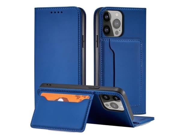 Magnet Card Case til iPhone 14 Pro Max - flipdeksel lommebokstativ - blå