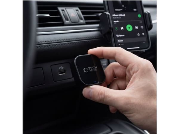 Bilradio Canva TECH-PROTECT ULTRABOOST CA01 USB Bluetooth 5.4 matt svart med Apple CarPlay / Android Auto-adapter