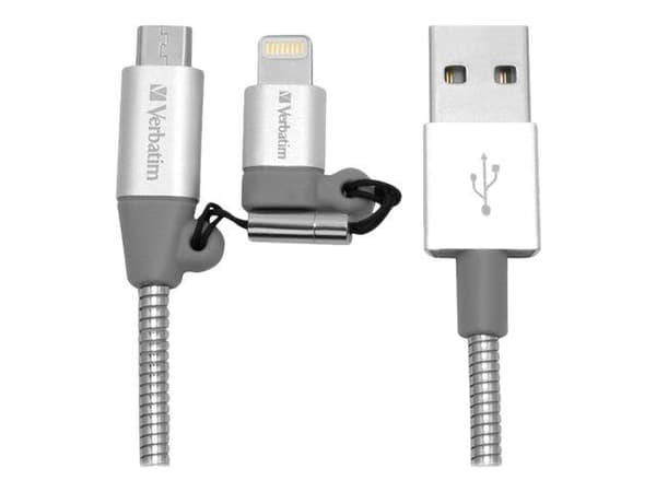 Verbatim 48869, 1 m, USB A, Micro-USB B/Lightning, Uros, Alumiini, Harmaa