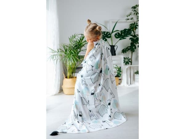 PULP BAMBOO bomullsdeksel med dusker – GIRAFFER