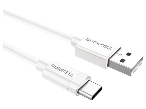 Duracell USB-C lataus- ja datakaapeli, valkoinen 1m